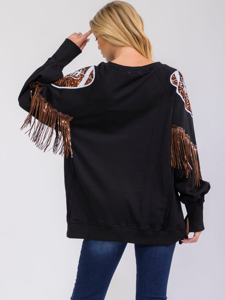 WOMEN'S LONG SLEEVE GAME DAY SEQUINS GRAPHIC PULLOVER SWEATER