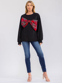 WOMEN'S LONG SLEEVE HOLIDAY BOW PULLOVER SWEATER