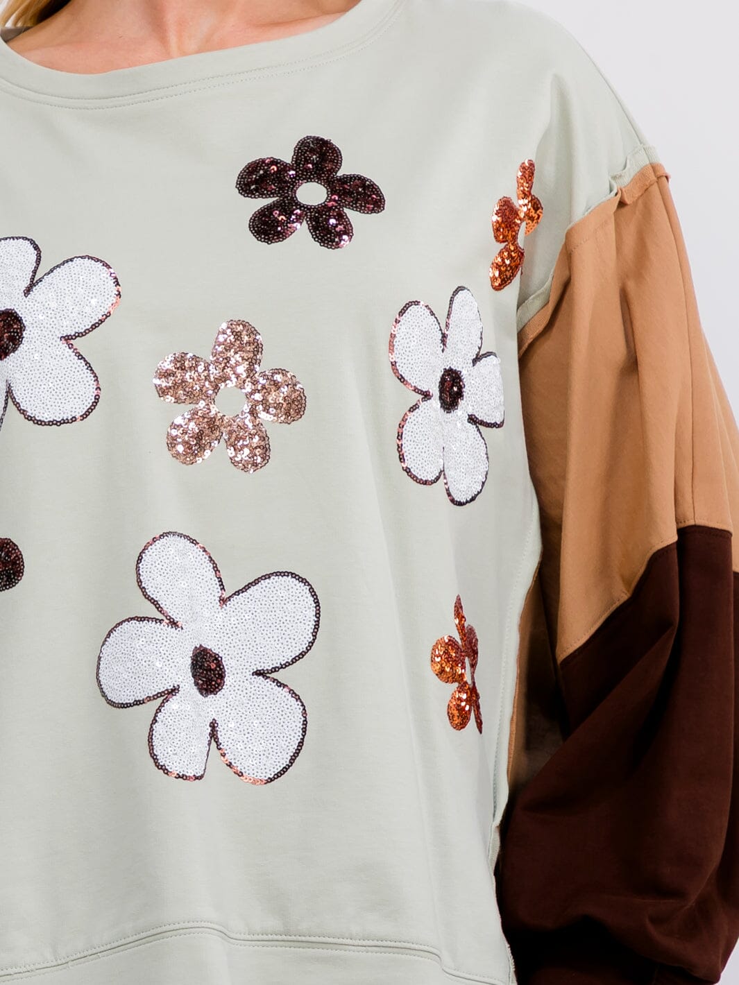 WOMEN'S LONG SLEEVE HIGH-LOW FLORAL GRAPHIC PULLOVER SWEATER