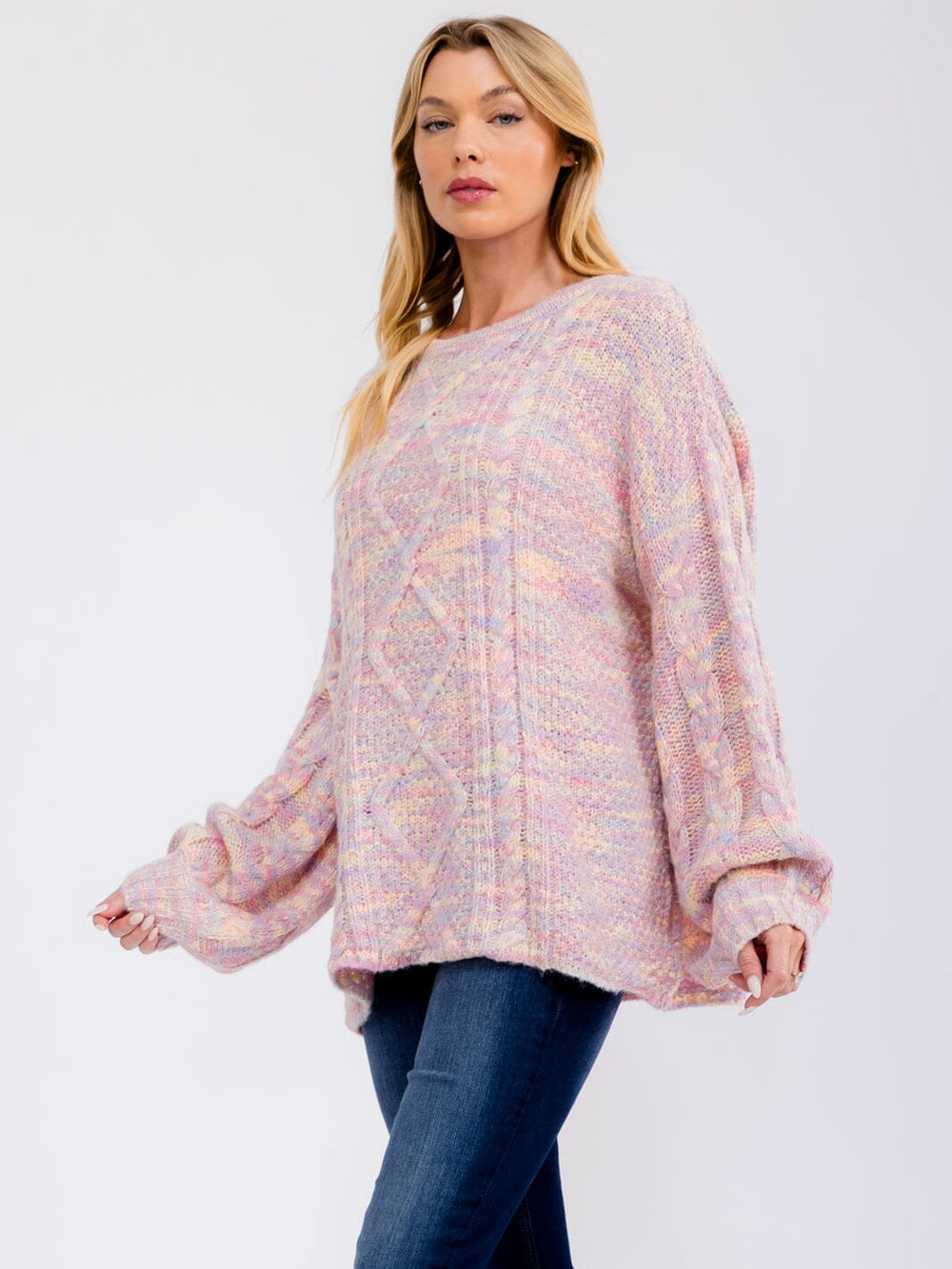 WOMEN'S LONG SLEEVE MULTI RIBBED PULLOVER SWEATER