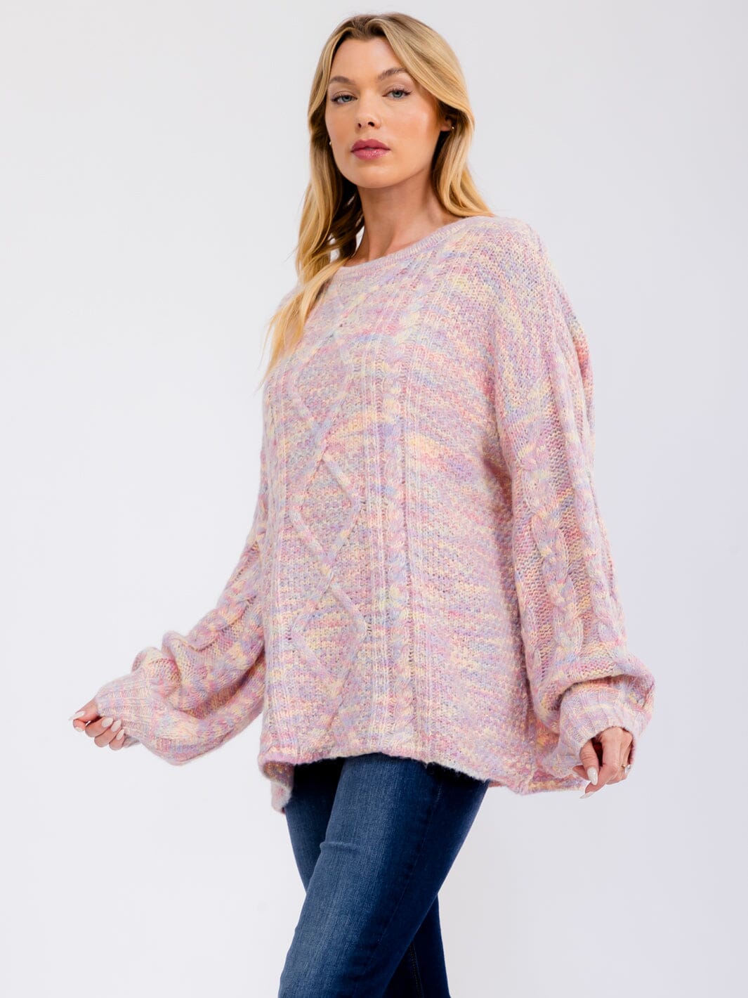 WOMEN'S LONG SLEEVE MULTI RIBBED PULLOVER SWEATER