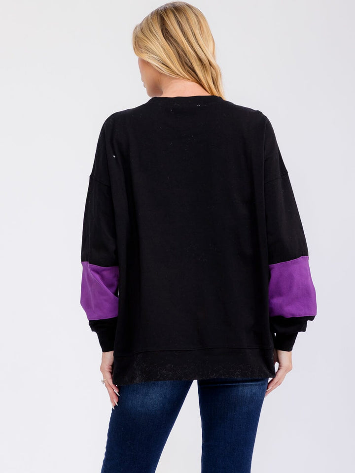 WOMEN'S LONG SLEEVE SEQUINS TREAT OR TRICK PULLOVER SWEATER