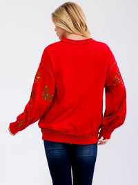 WOMEN'S LONG SLEEVE SEQUINS HOLIDAY PULLOVER SWEATER
