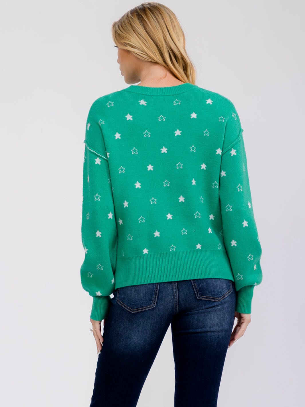 WOMEN'S LONG SLEEVE STARS PRINT PULLOVER SWEATER