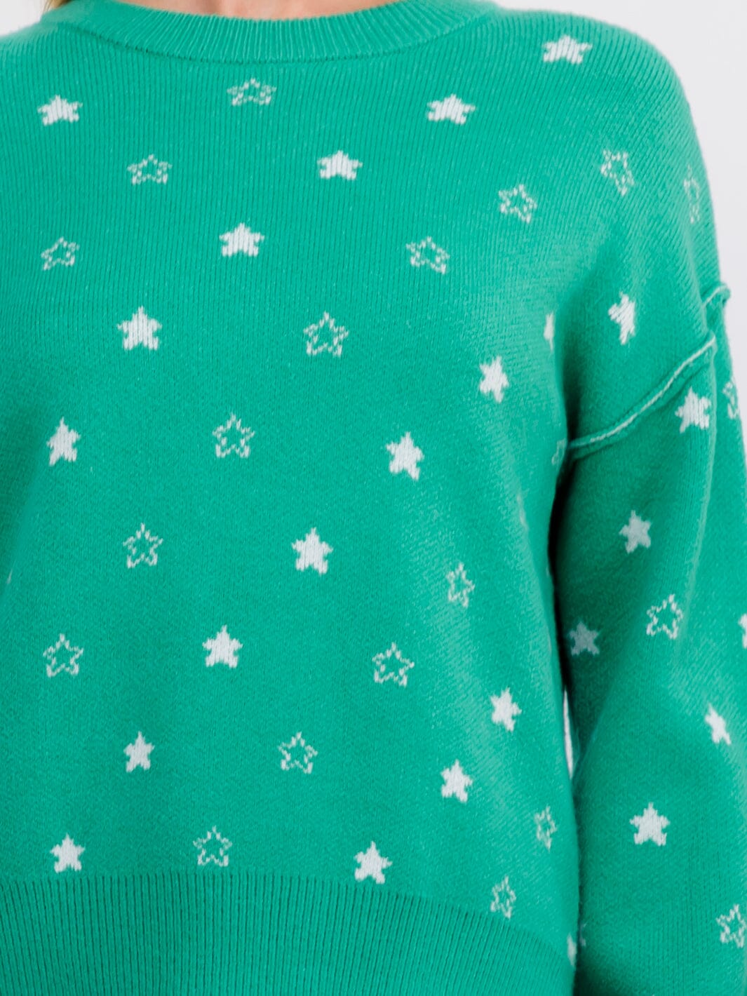 WOMEN'S LONG SLEEVE STARS PRINT PULLOVER SWEATER
