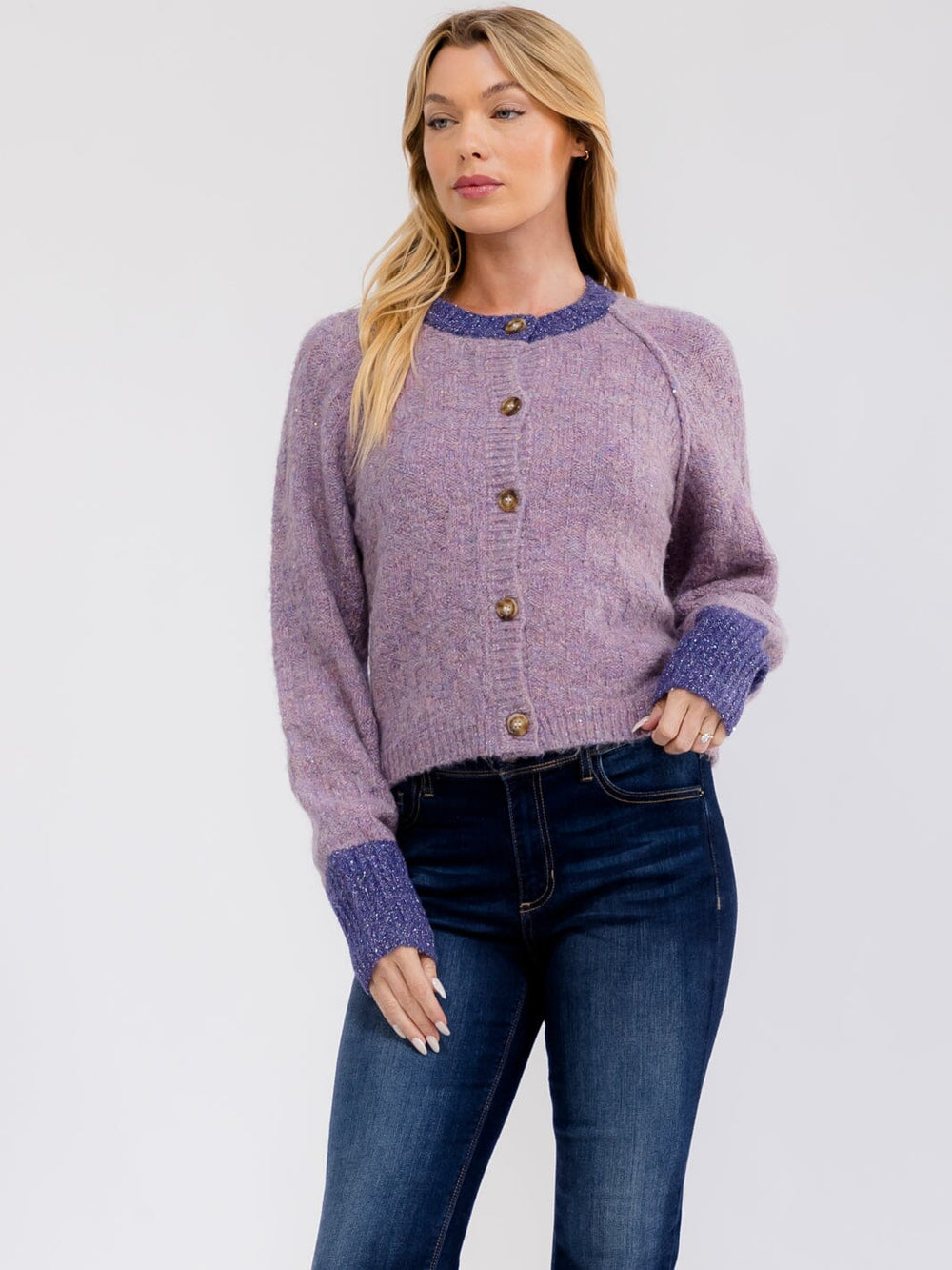 WOMEN'S LONG SLEEVE BUTTON UP KNIT SWEATER