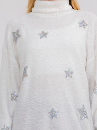 ******WOMEN'S LONG SLEEVE TURTLE NECK STARS SEQUINS SWEATER MINI DRESS