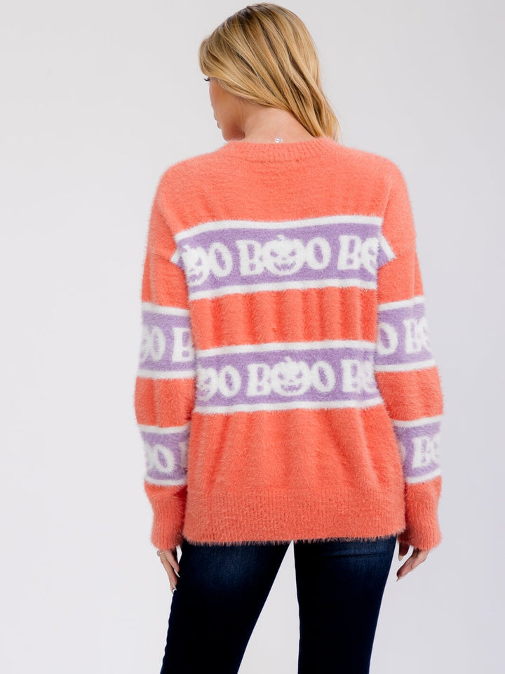 WOMEN'S LONG SLEEVE BOO FUZZY PULLOVER SWEATER