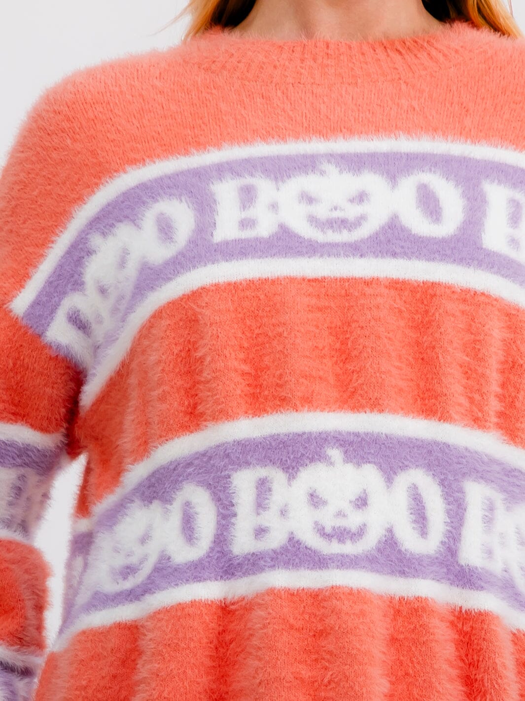WOMEN'S LONG SLEEVE BOO FUZZY PULLOVER SWEATER