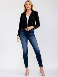 WOMEN'S LONG SLEEVE ZIP UP FRONT POCKETS SUEDE JACKET