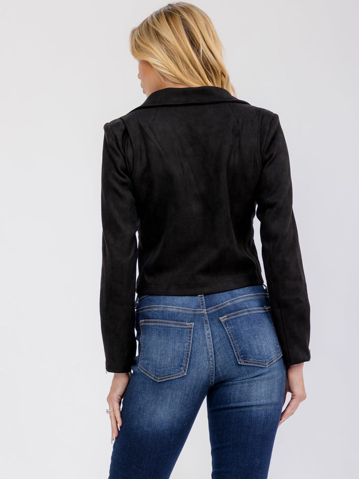 WOMEN'S LONG SLEEVE ZIP UP FRONT POCKETS SUEDE JACKET