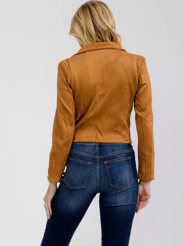 WOMEN'S LONG SLEEVE ZIP UP FRONT POCKETS SUEDE JACKET