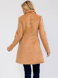 WOMEN'S LONG SLEEVE BUTTON CLOSURE FRONT POCKETS COAT