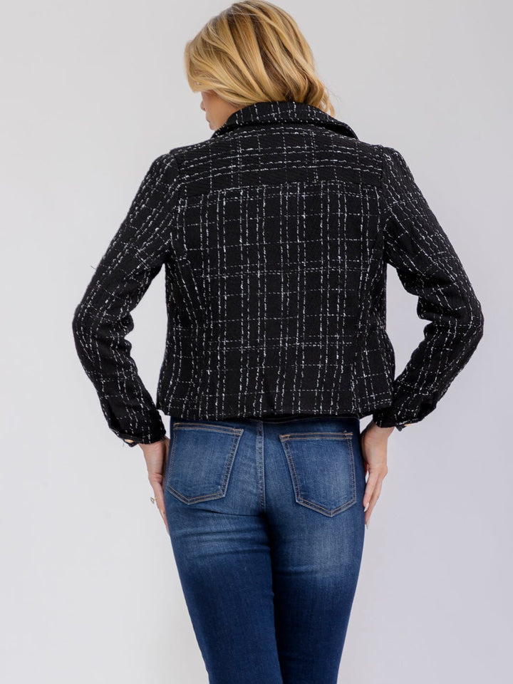 WOMEN'S LONG SLEEVE BUTTON CLOSURE TWEED BLAZER