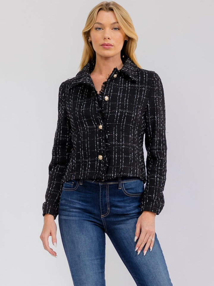 WOMEN'S LONG SLEEVE BUTTON CLOSURE TWEED BLAZER
