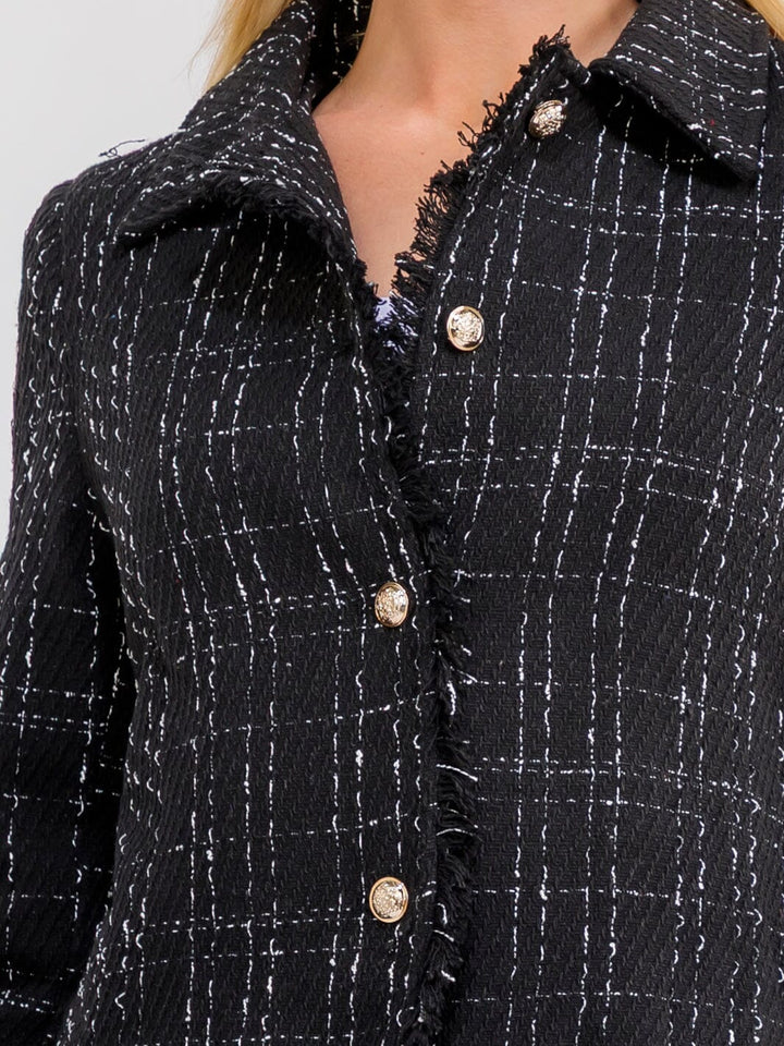 WOMEN'S LONG SLEEVE BUTTON CLOSURE TWEED BLAZER