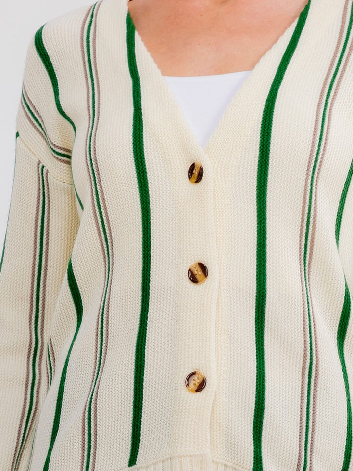WOMEN'S LONG SLEEVE BUTTON CLOSURE COLORBLOCK STRIPES SWEATER