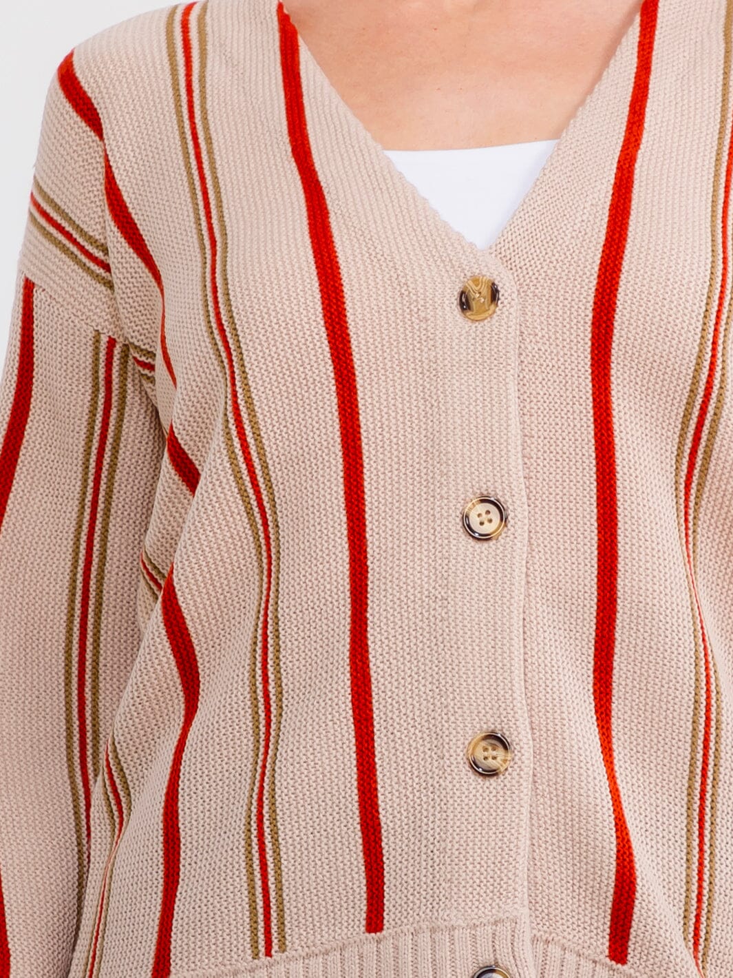 WOMEN'S LONG SLEEVE BUTTON CLOSURE COLORBLOCK STRIPES SWEATER