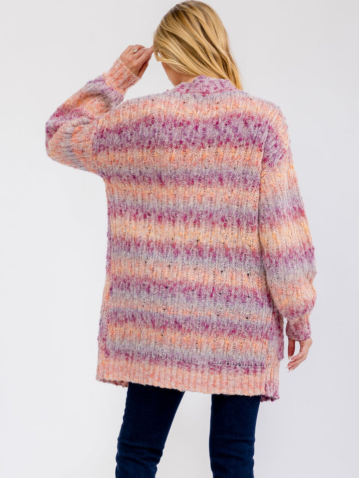 WOMEN'S LONG SLEEVE OPEN FRONT POCKETS MULTI CARDIGAN