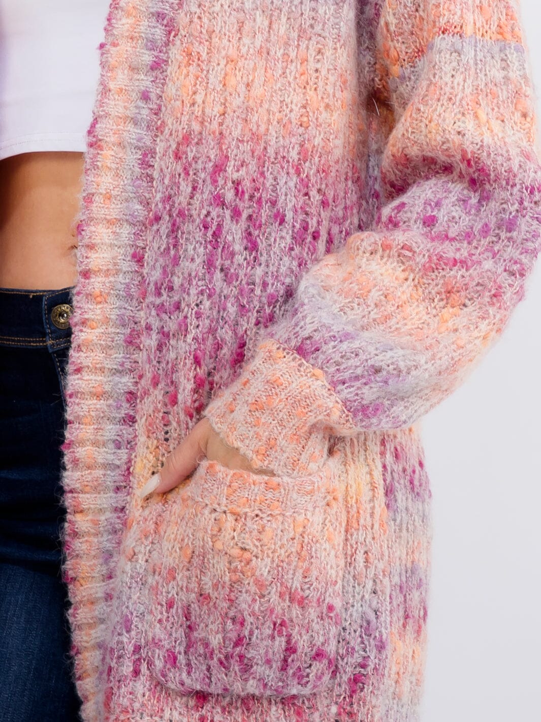WOMEN'S LONG SLEEVE OPEN FRONT POCKETS MULTI CARDIGAN