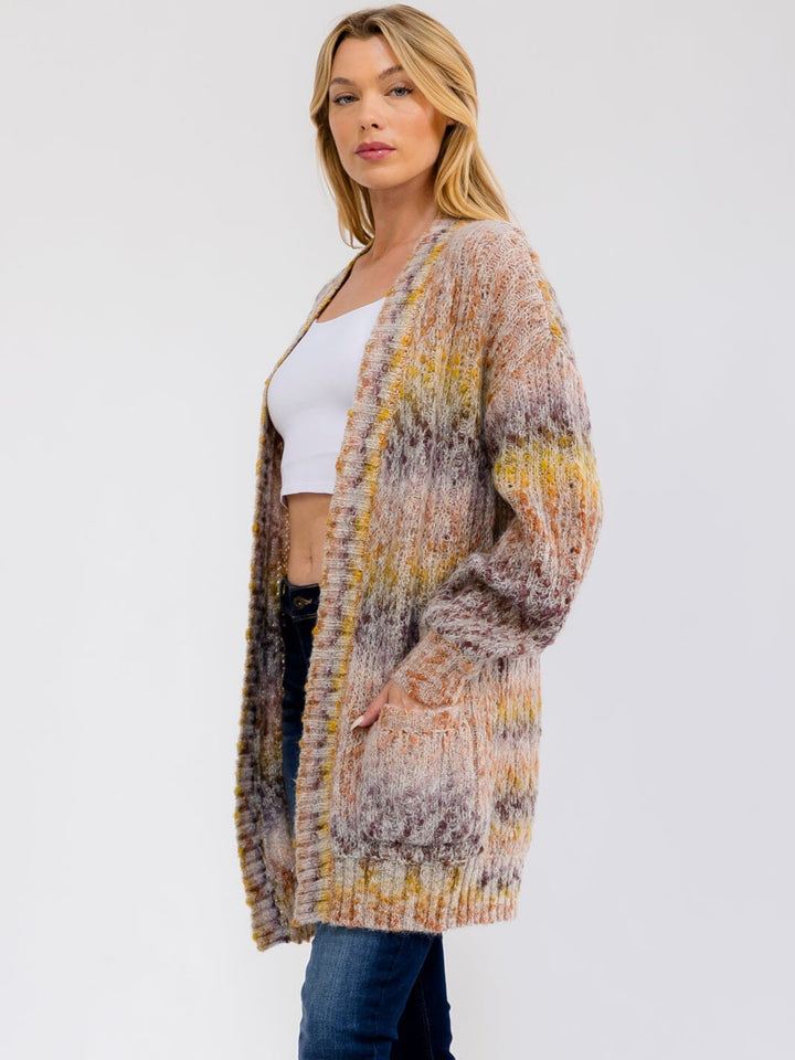 WOMEN'S LONG SLEEVE OPEN FRONT POCKETS MULTI CARDIGAN