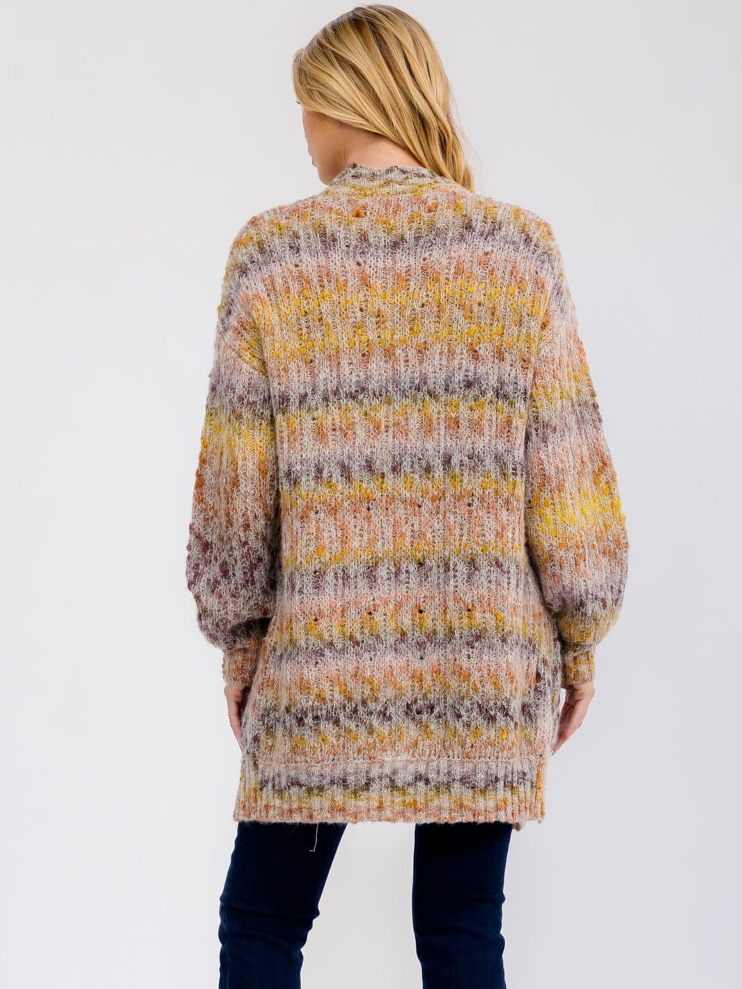 WOMEN'S LONG SLEEVE OPEN FRONT POCKETS MULTI CARDIGAN