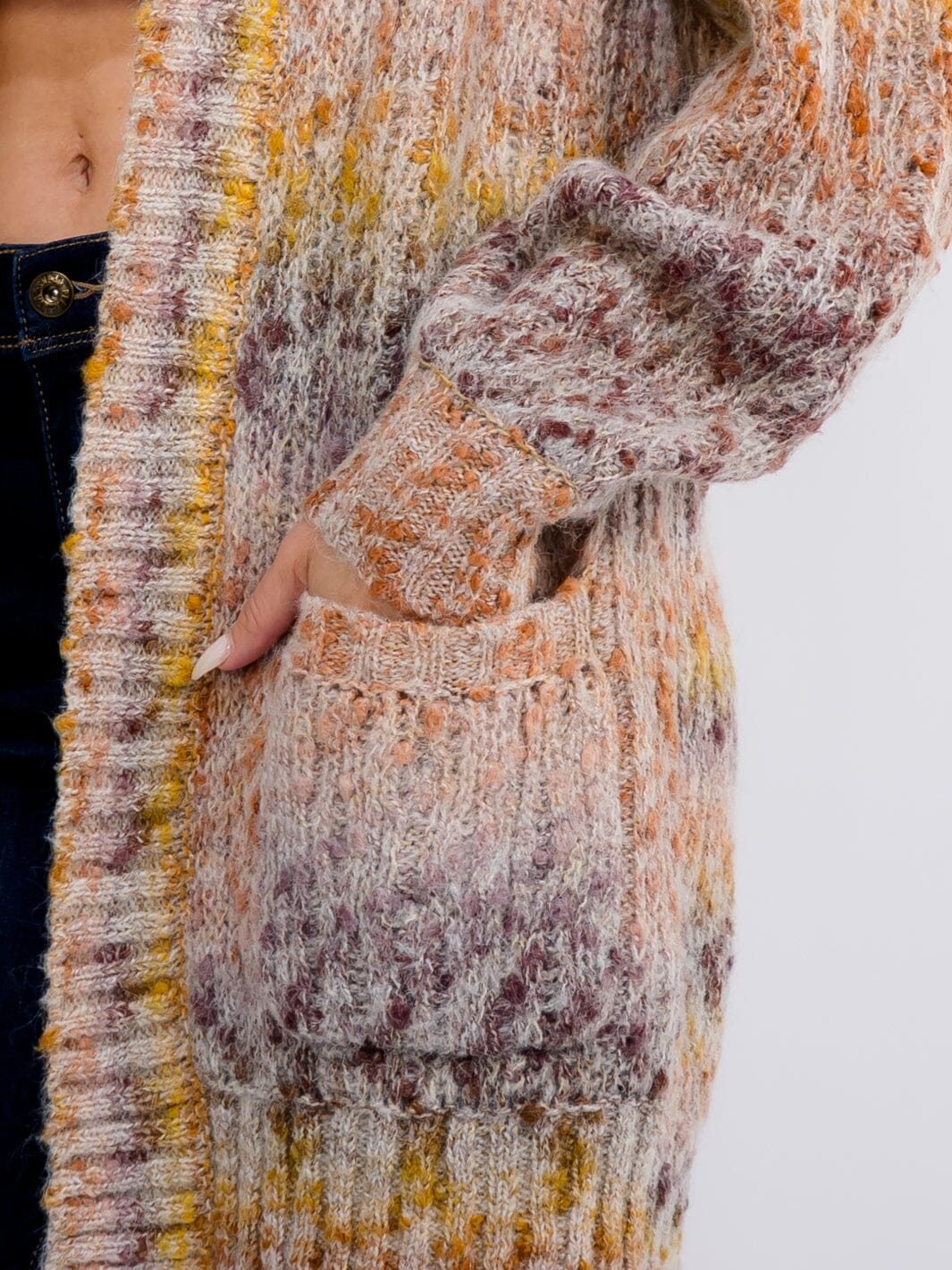 WOMEN'S LONG SLEEVE OPEN FRONT POCKETS MULTI CARDIGAN