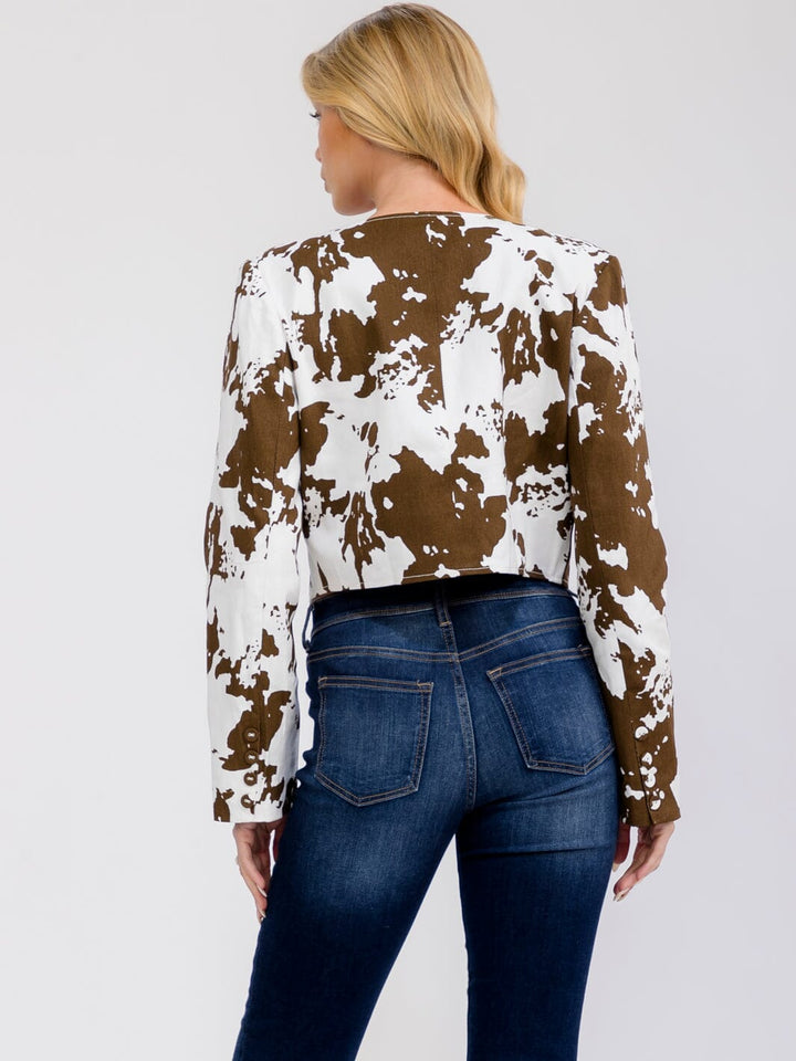 WOMEN'S LONG SLEEVE BUTTON UP ANIMAL PRINT DENIM JACKET