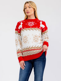 WOMEN'S LONG SLEEVE HOLIDAY PRINT PULLOVER SWEATER