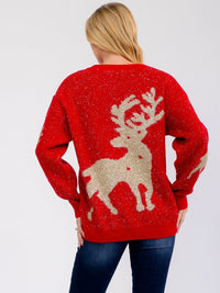 ****PLUS SIZE LONG SLEEVE HOLIDAY PRINT SHIMMER PULLOVER SWEATER