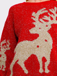 ****PLUS SIZE LONG SLEEVE HOLIDAY PRINT SHIMMER PULLOVER SWEATER