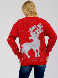****PLUS SIZE LONG SLEEVE HOLIDAY PRINT SHIMMER PULLOVER SWEATER