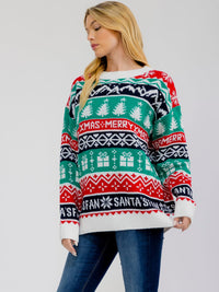 WOMEN'S LONG SLEEVE MERRY XMAS HOLIDAY GRAPHIC PULLOVER SWEATER