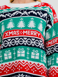 WOMEN'S LONG SLEEVE MERRY XMAS HOLIDAY GRAPHIC PULLOVER SWEATER