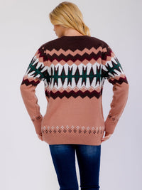 ***PLSU SIZE LONG SLEEVE MULTI PRINT PULLOVER SWEATER