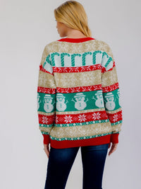 WOMEN'S LONG SLEEVE HOLIDAY PRINT SHIMMER PULLOVER SWEATER