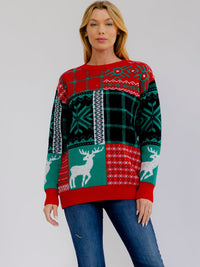 WOMEN'S LONG SLEEVE HOLIDAY PRINT PULLOVER SWEATER
