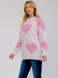 WOMEN'S LONG SLEEVE HEARTS GRAPHIC PULLOVER SWEATER