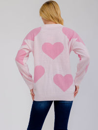 WOMEN'S LONG SLEEVE HEARTS GRAPHIC PULLOVER SWEATER