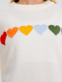WOMEN'S LONG SLEEVE HEARTS PRINT PULLOVER SWEATER