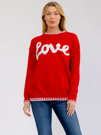 WOMEN'S LONG SLEEVE LOVE PRINT PULLOVER COLORBLOCK SWEATER