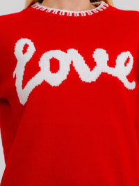 WOMEN'S LONG SLEEVE LOVE PRINT PULLOVER COLORBLOCK SWEATER