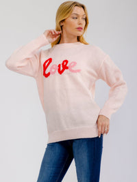 ****PLUS SIZE LONG SLEEVE LOVE PRINT PULLOVER COLORBLOCK SWEATER