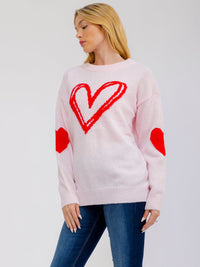 WOMEN'S LONG SLEEVE HEARTS GRAPHIC PULLOVER SWEATER