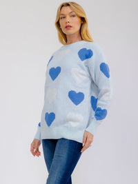 ****PLUS SIZE LONG SLEEVE HEARTS PRINT PULLOVER COLORBLOCK SWEATER