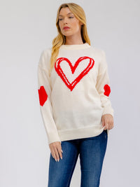 ****PLUS SIZE LONG SLEEVE HEARTS GRAPHIC PULLOVER SWEATER