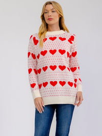 WOMEN'S LONG SLEEVE HEARTS GRAPHIC PULLOVER SWEATER