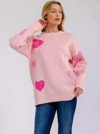*****PLUS SIZE LONG SLEEVE HEARTS GRAPHIC PULLOVER SWEATER