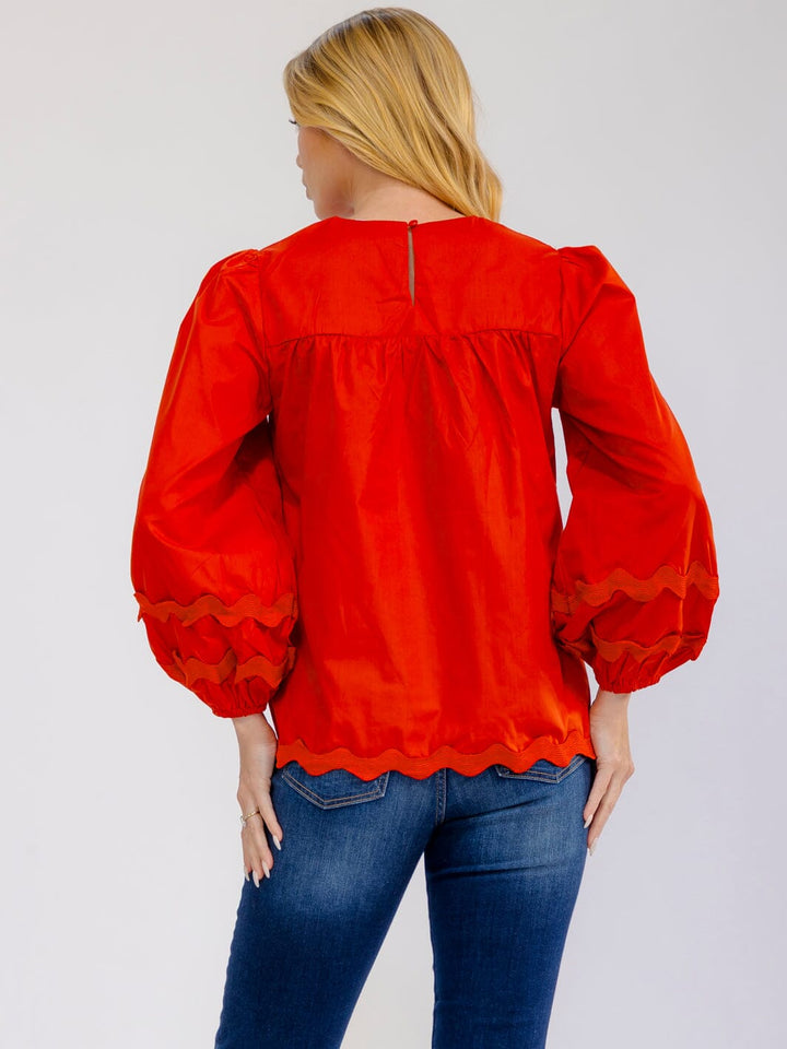 WOMEN'S LONG SLEEVE V-NECK TRIM DETAILED TUNIC BLOUSE