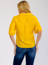 WOMEN'S SHORT SLEEVE V-NECK HIGH-LOW CROCHET BLOUSE